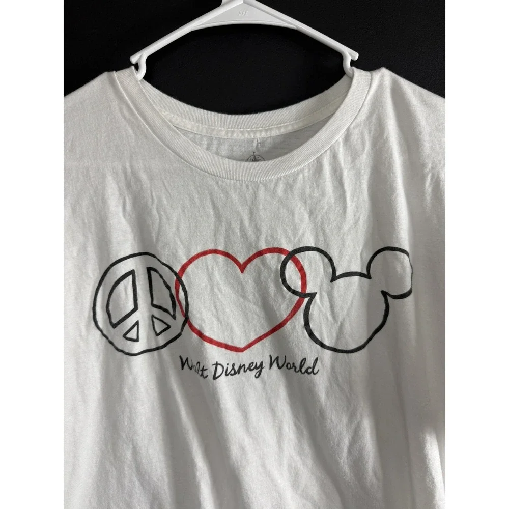 Disney‎ TShirt Peace Love Mickey Mouse White Size 2XL Graphic Tee